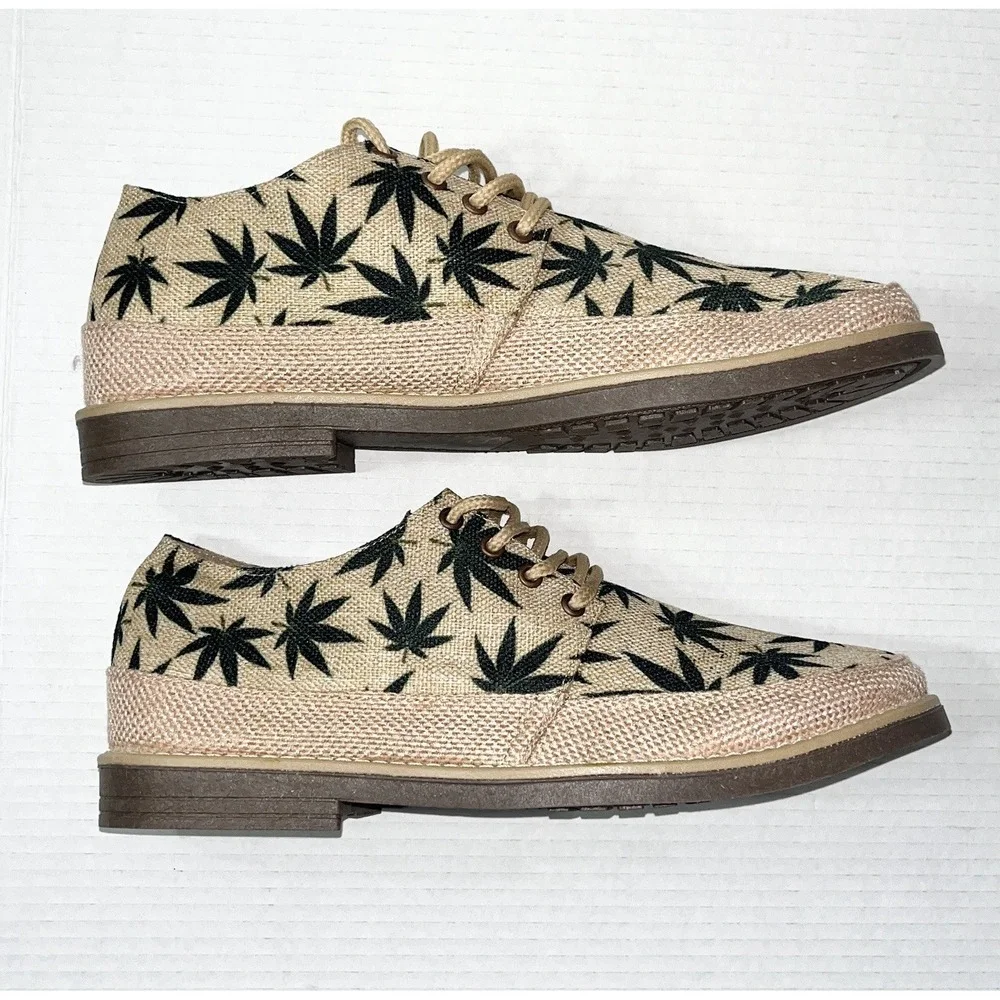 NWOB Weed Lace‎ Up Dress Shoes Men's 11.5 Jute Green Handmade 420 Vacation Humor